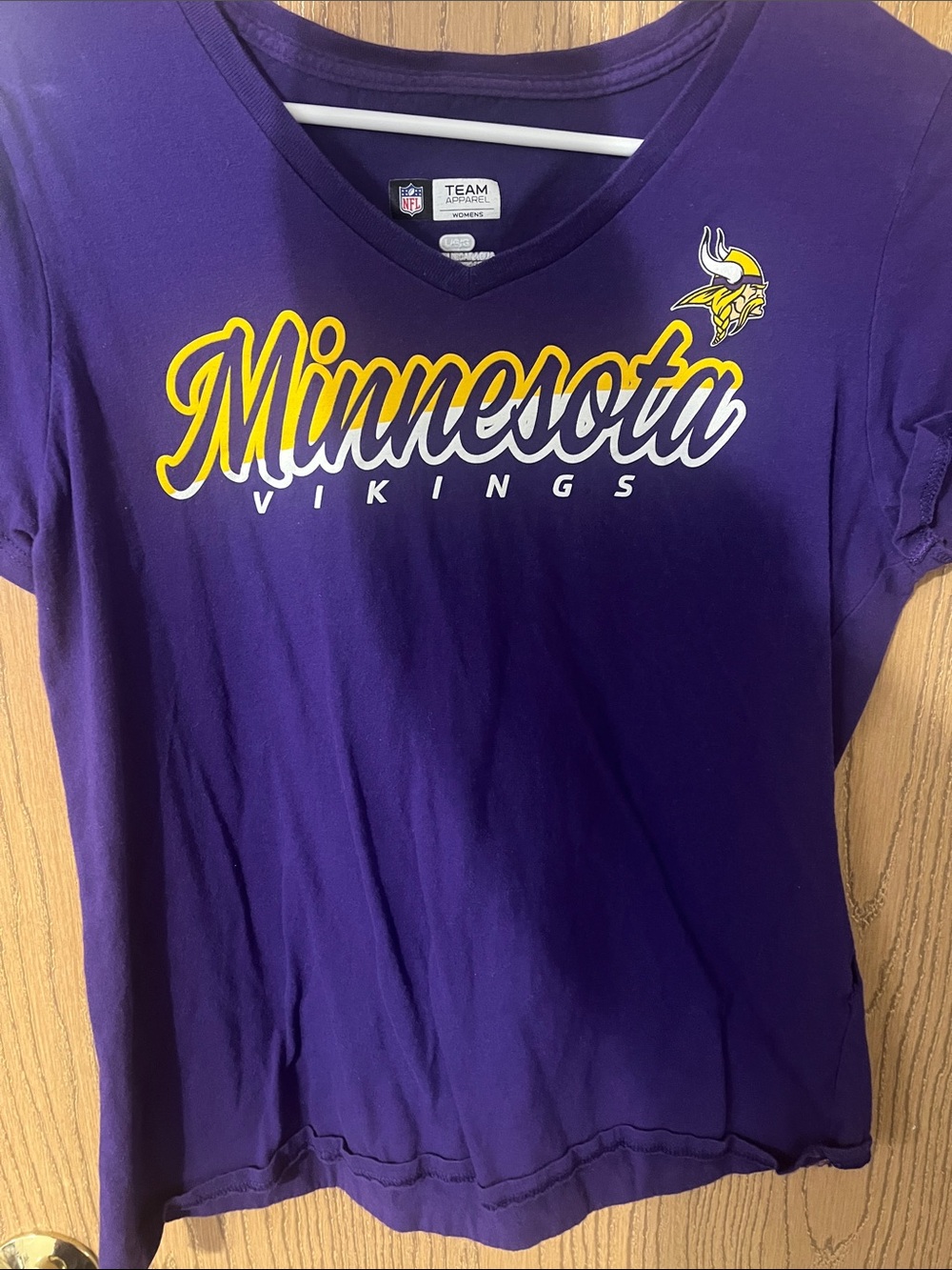 NFL Purple Minnesota Vikings Graphic V-Neck Tee with Yellow Script
